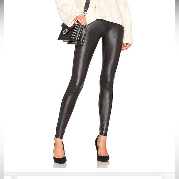 Spanx Faux Leather Leggings Black Shiny Size Medium Tall